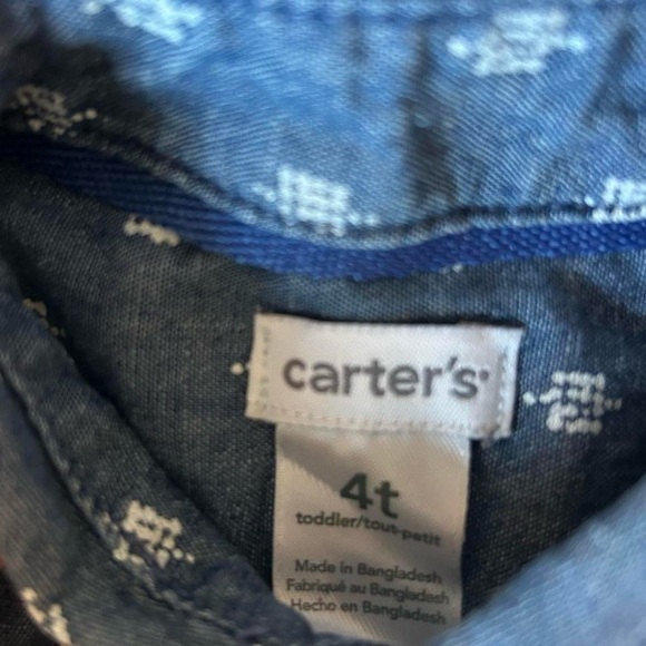 Like New Carter’s 100% Cotton Chambray Button-Down Shirt 4T Boys - Fun Design - Picture 5 of 6